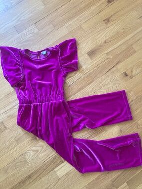Crewcut Girl's Velvet Flutter Sleeve Jumpsuit